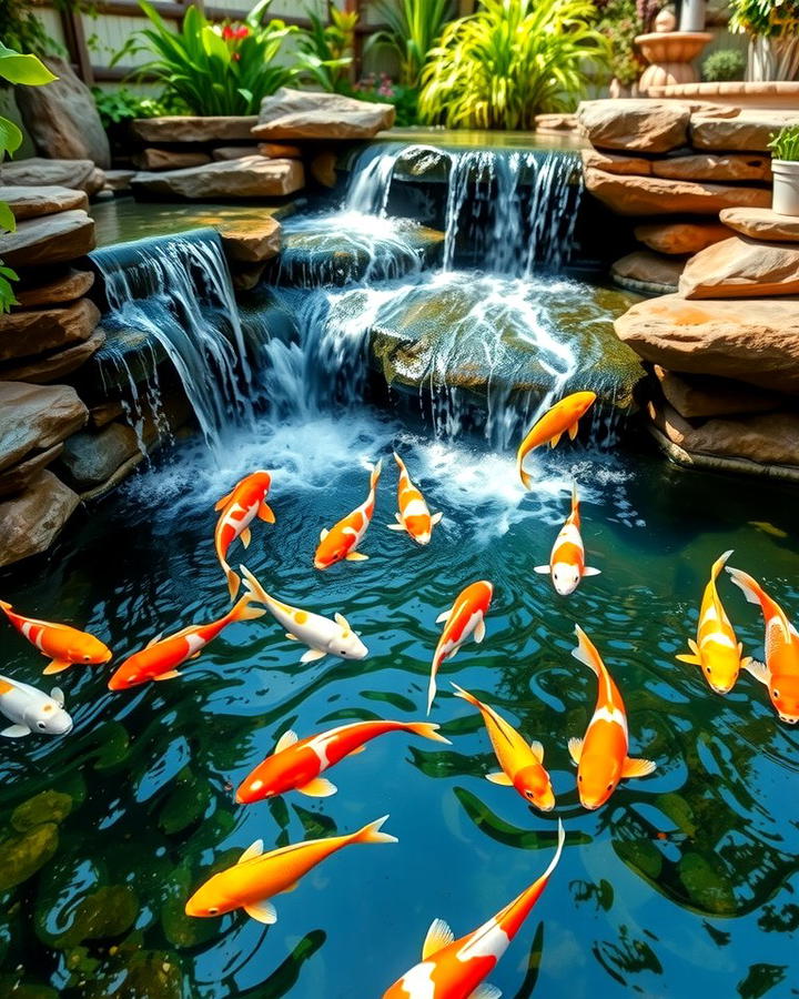 Koi Pond with Waterfalls for Serenity - 25 Pond Landscaping Ideas