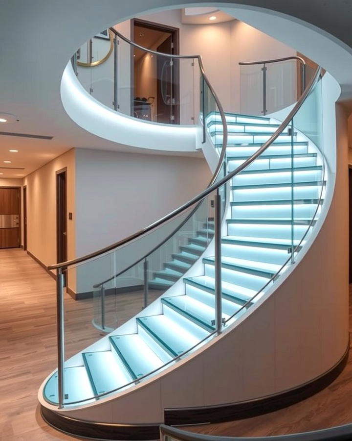 LED Lighting Accents - 30 Curved Staircase Ideas