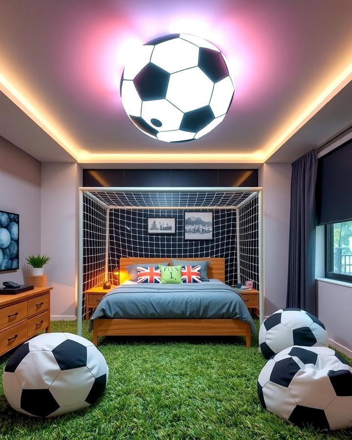 LED Soccer Ball Ceiling Light - 30 Soccer Themed Bedroom Ideas