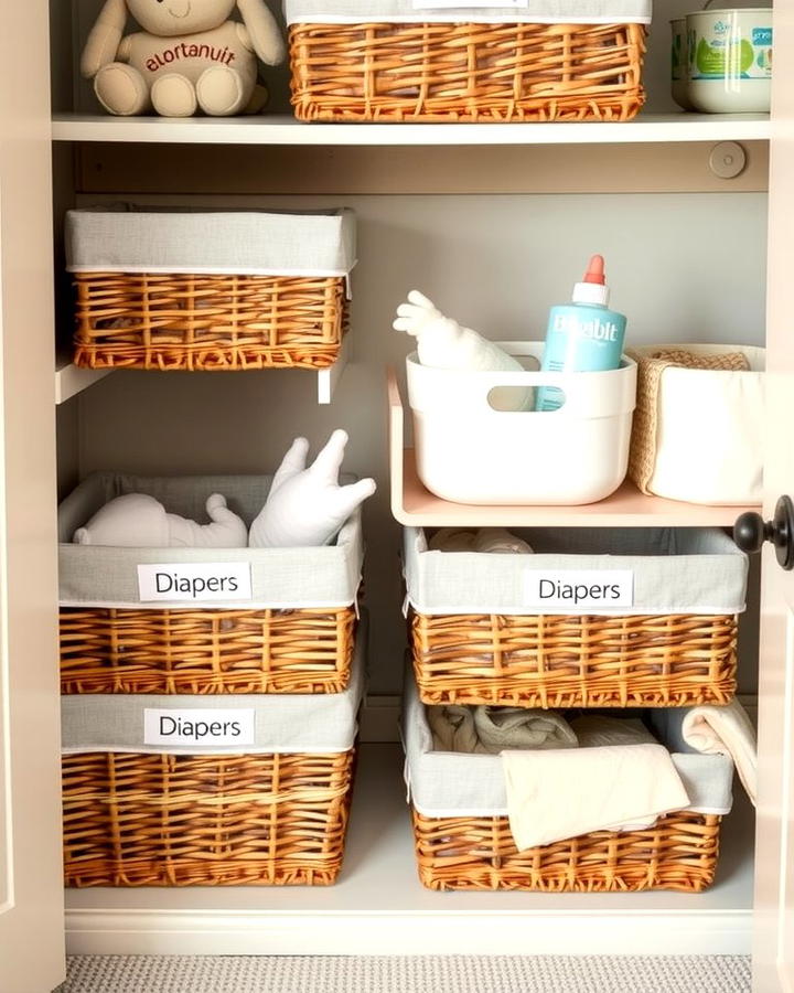 Labeled Baskets for Quick Identification - 25 Nursery Closet Ideas