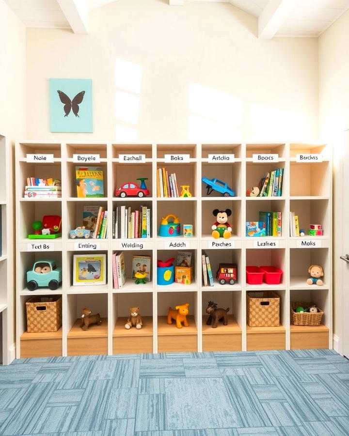 Labeled Cubbies for Personalized Organization - 25 Playroom Storage Ideas