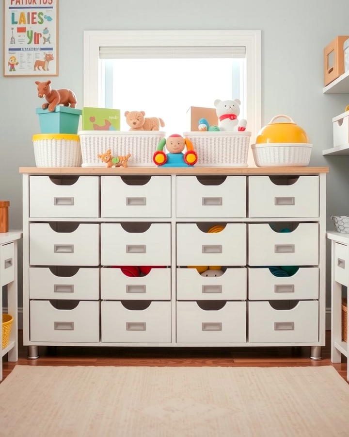 Labelled Drawer Units - 25 Playroom Storage Ideas