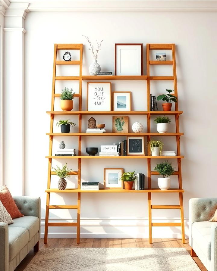 Ladder Shelves for a Chic Display - 30 Living Room Shelf Ideas