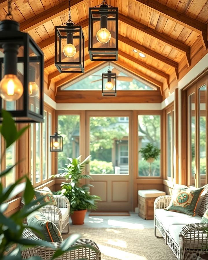 Lantern Style Lighting for Ambient Glow - 25 Rustic Sunroom Ideas