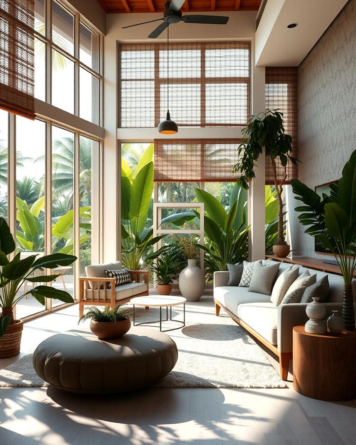 Large Floor to Ceiling Windows - 25 Tropical Living Room Ideas