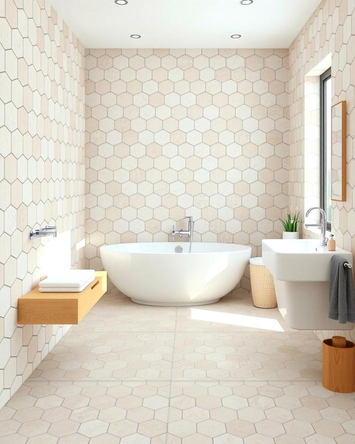 Large Hexagon Tiles for a Modern Look - 30 Bathrooms With Hexagon Tile Floors