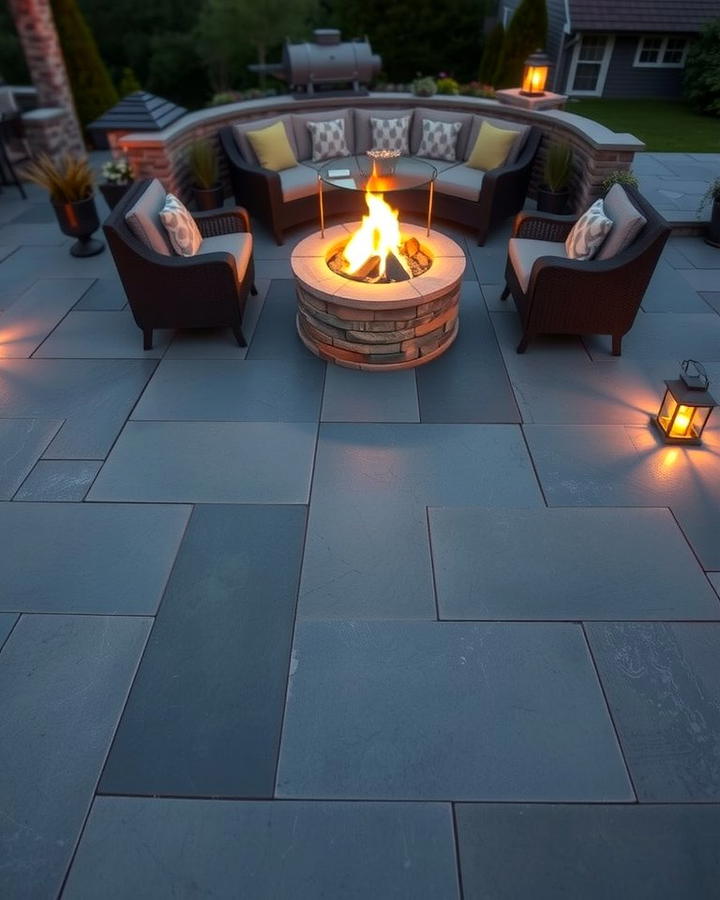 Large Stamped Concrete Patio with Fire Pit for Entertaining - 25 Stamped Concrete Patio With Fire Pit Ideas