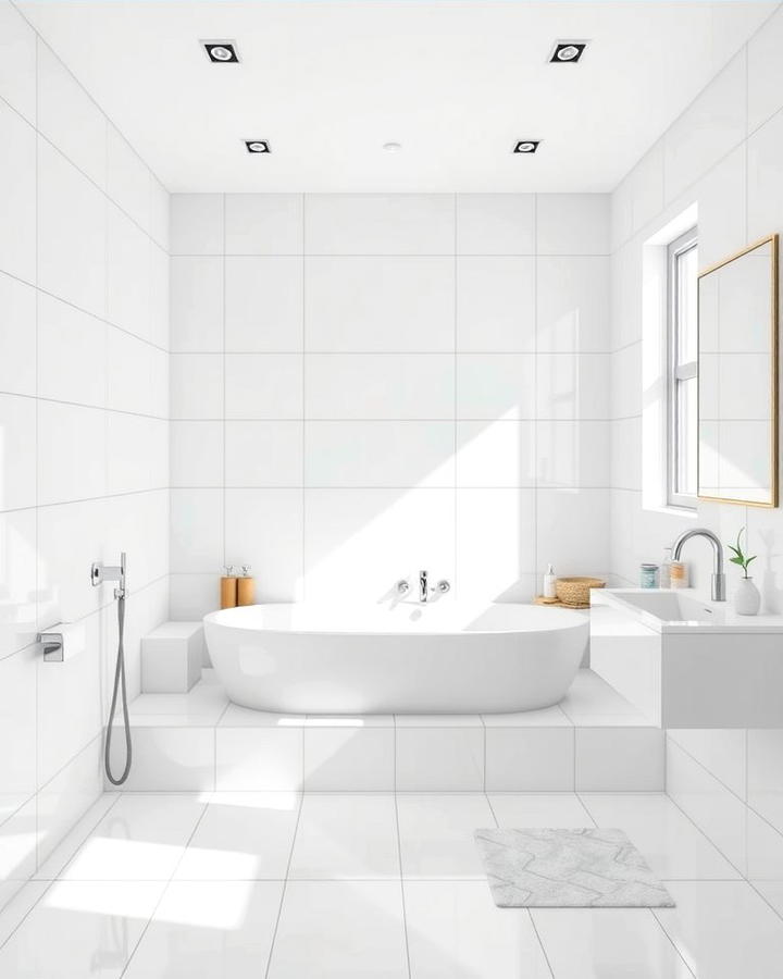 Large White Tiles for a Seamless Look - 30 White Tile Bathroom Ideas