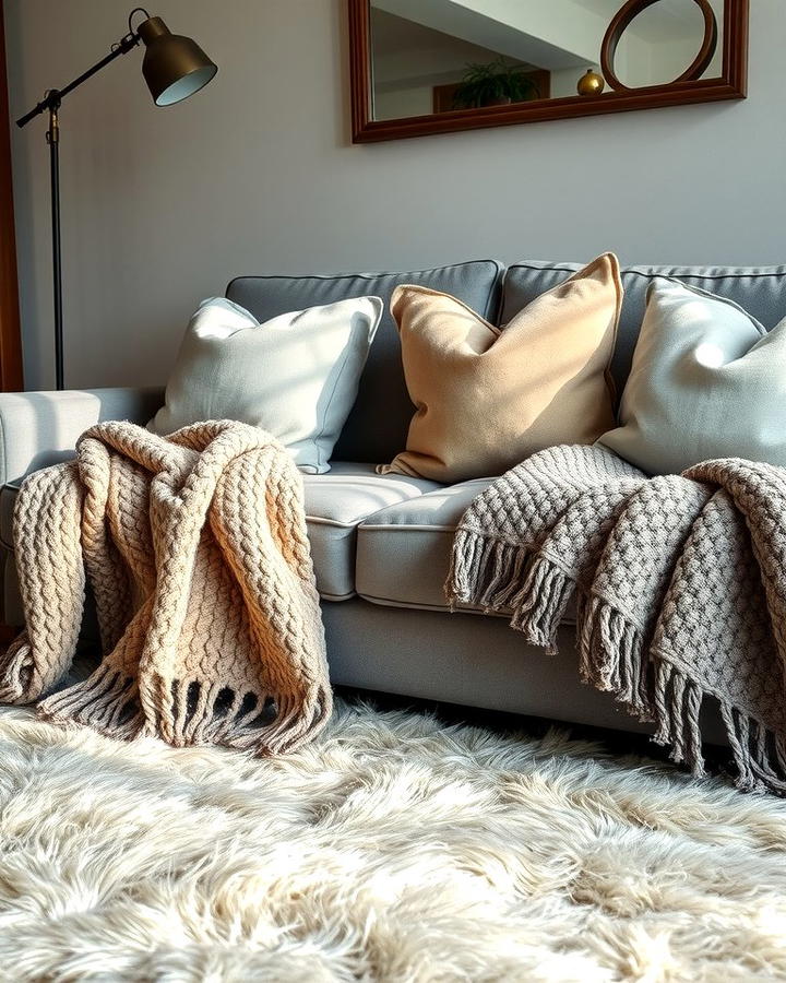 Layer Textures for Depth and Warmth - 30 Grey Couch Living Room Ideas