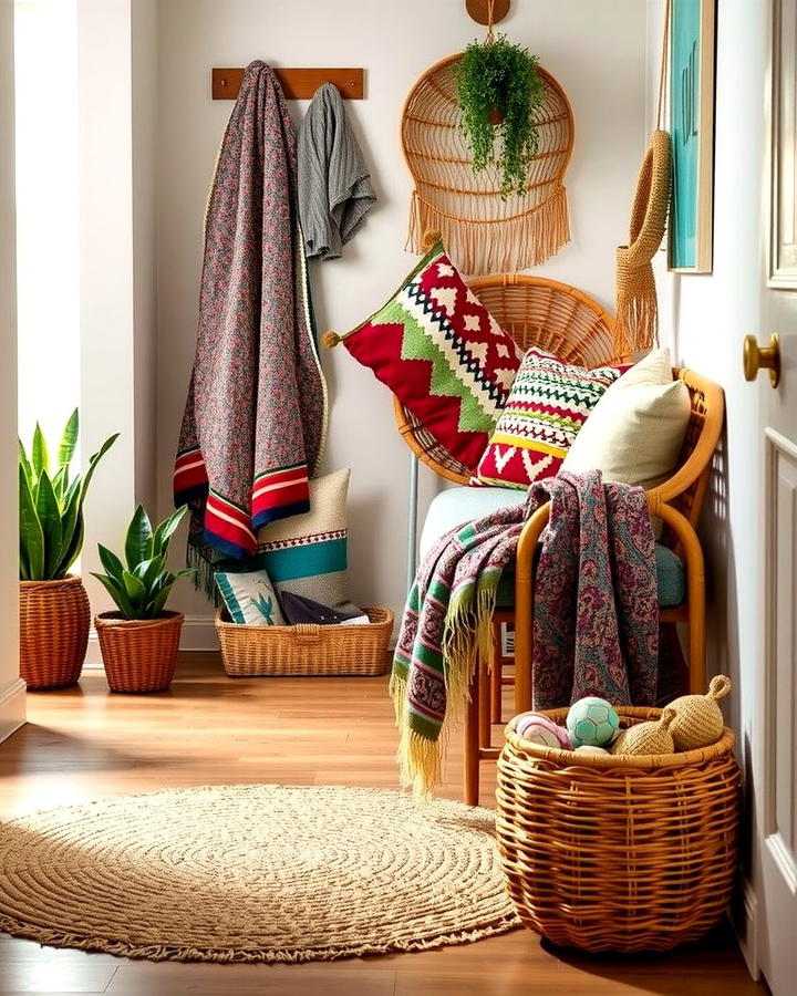 Layer Textures with a Bench - 30 Boho Hallway Ideas