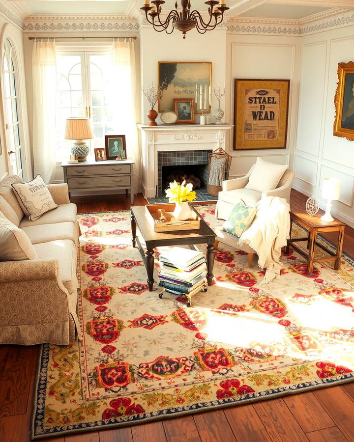 Layered Area Rugs - 25 Shabby-chic Style Living Room Ideas