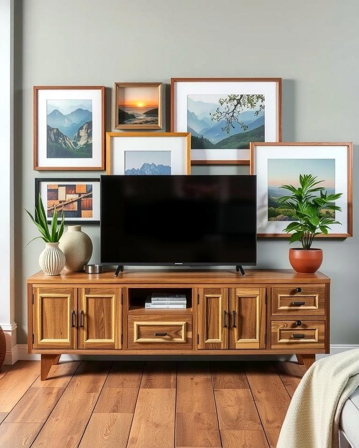 Layered Artwork - 25 Tv Console Decor Ideas