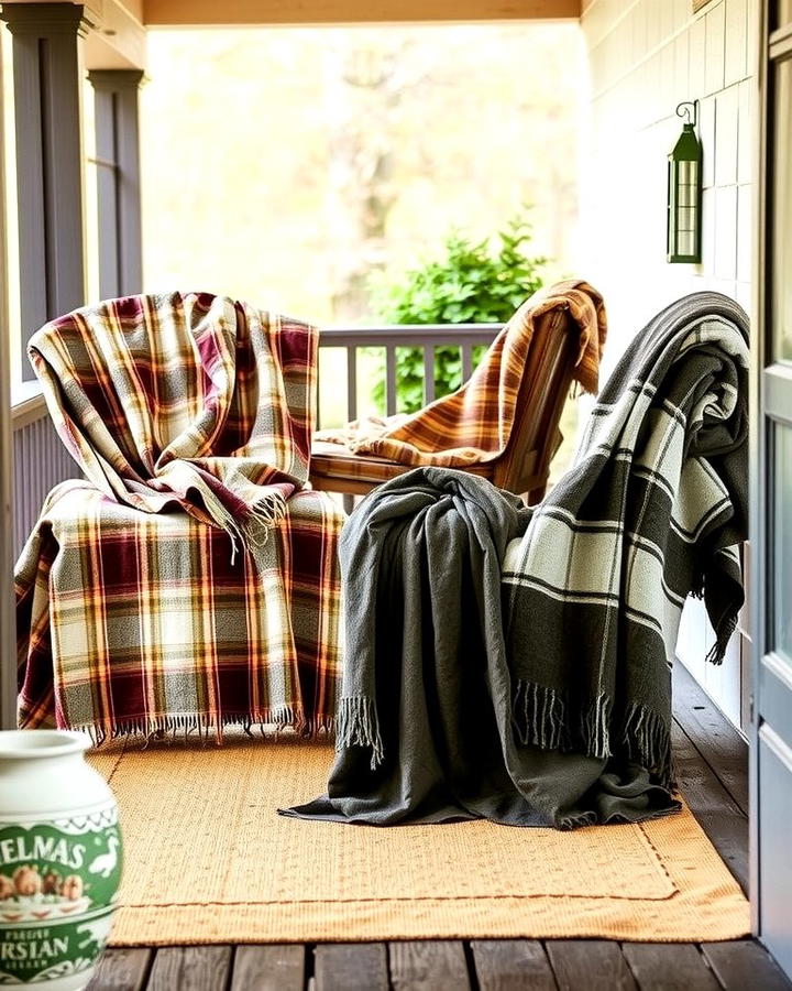 Layered Blankets and Throws - 25 Rustic Porch Ideas