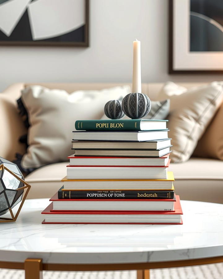 Layered Books and Accents - 25 Sofa Table Decor Ideas