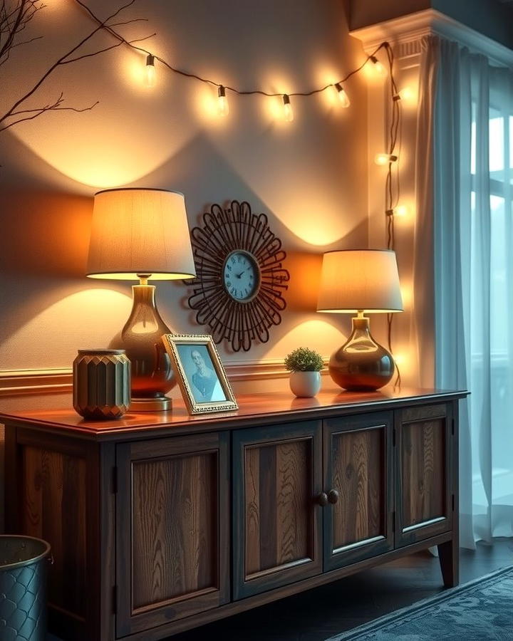 Layered Lighting - 25 Sideboard Decor Ideas