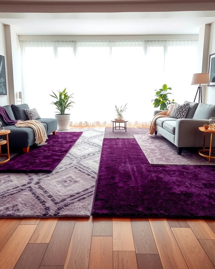 Layered Purple Rugs for Textured Appeal - 25 Purple Living Room Ideas