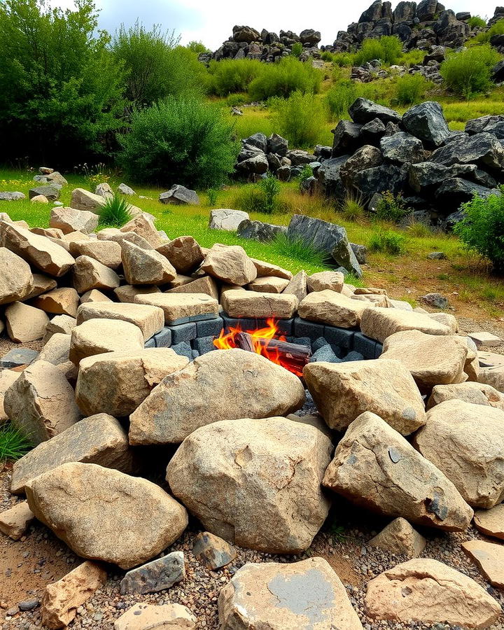 Layered Rock Fire Pit for a Textured Appeal - 25 Rock Fire Pit Ideas