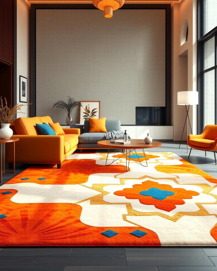 Layered Rugs - 25 orange and blue living room ideas