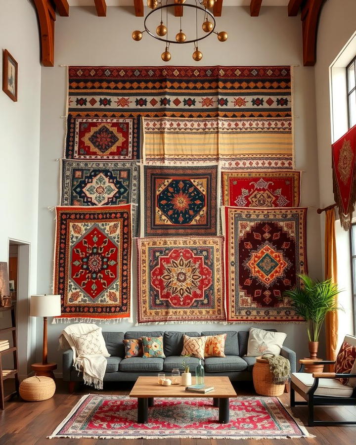 Layered Rugs as Wall Art - 30 High Ceiling Tall Wall Decor Ideas