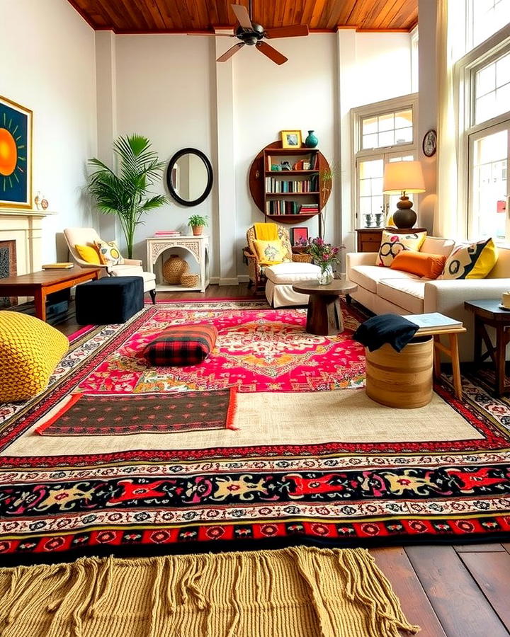 Layered Rugs for Visual Interest - 30 Bohemian Maximalist Decor Ideas