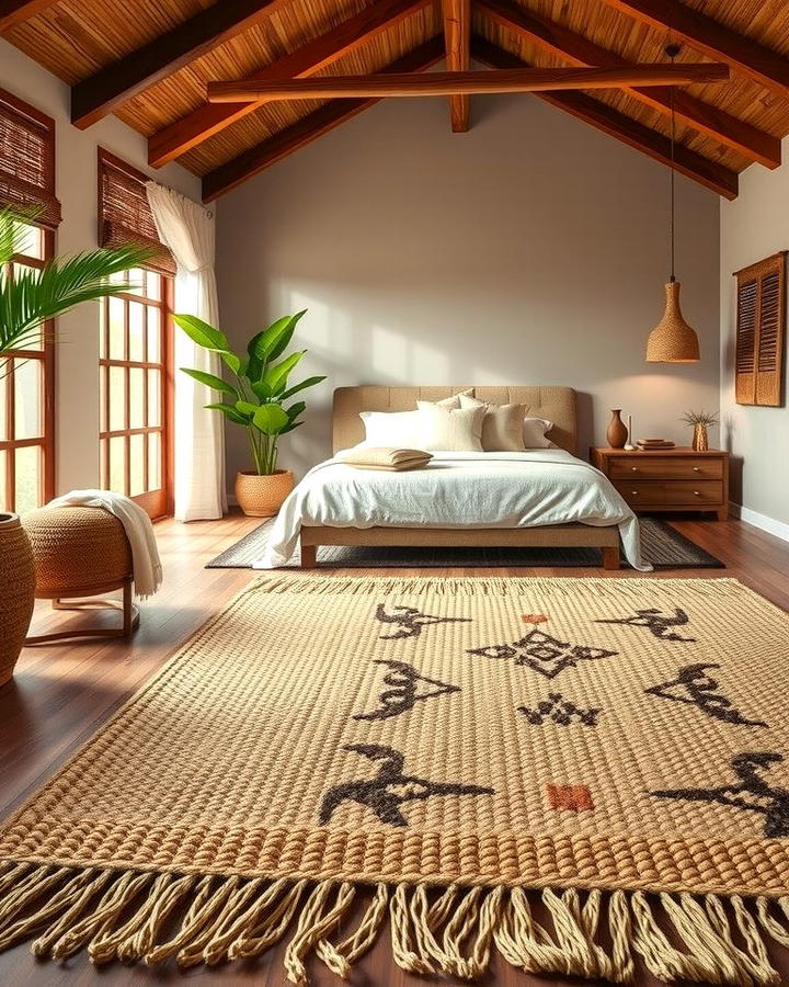 Layered Rugs with Natural Textures - 25 Tropical Bedroom Ideas