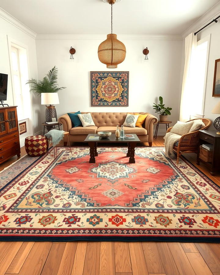 Layered Rugs - 25 Moody Boho Living Room Ideas