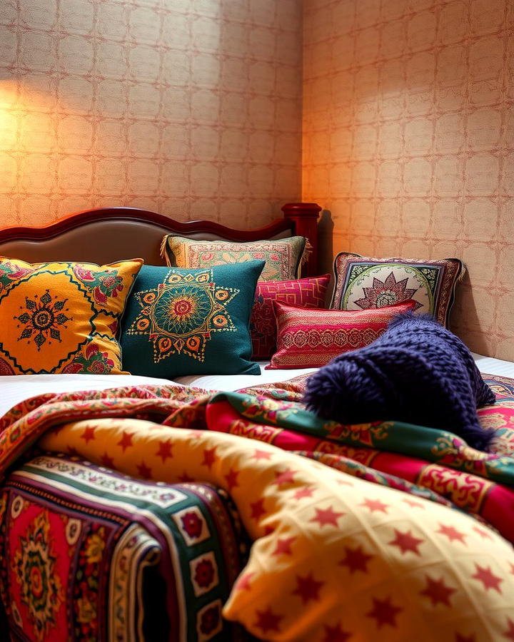 Layered Textiles and Patterns - 25 Moroccan Themed Bedroom Ideas