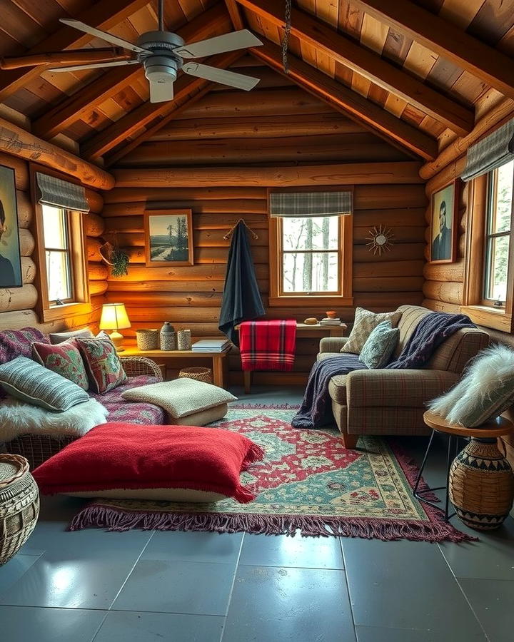 Layered Textiles for Comfort - 25 One Room Cabin Interior Design Ideas