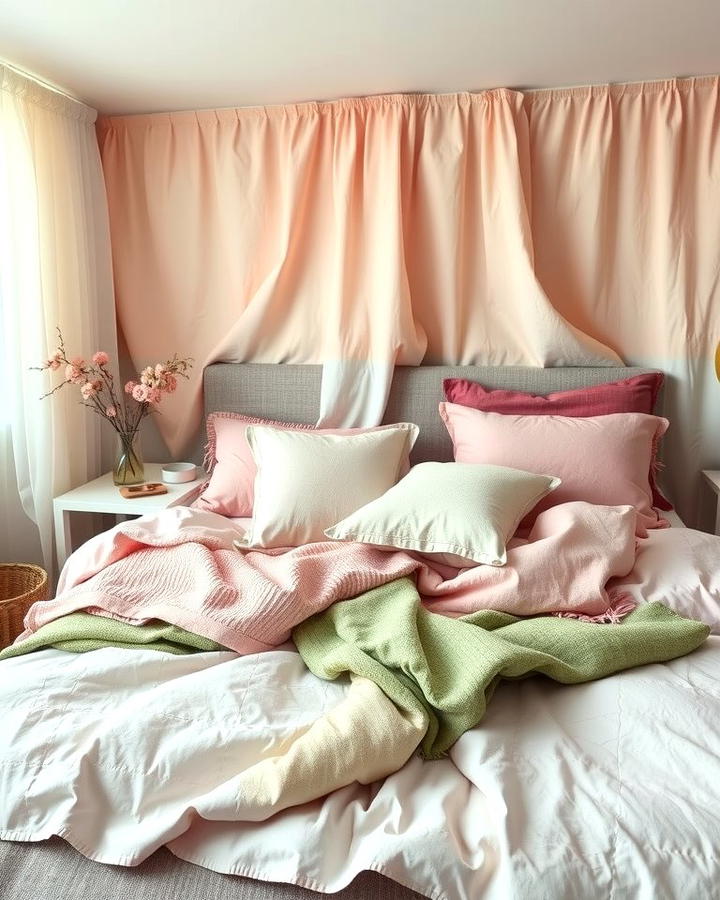 Layered Textiles for Cozy Comfort - 25 Pink and Green Bedroom Ideas