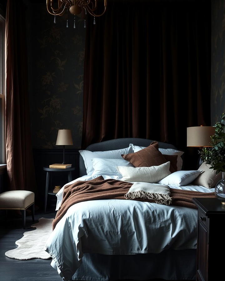 Layered Textures - 30 dark academia bedroom ideas