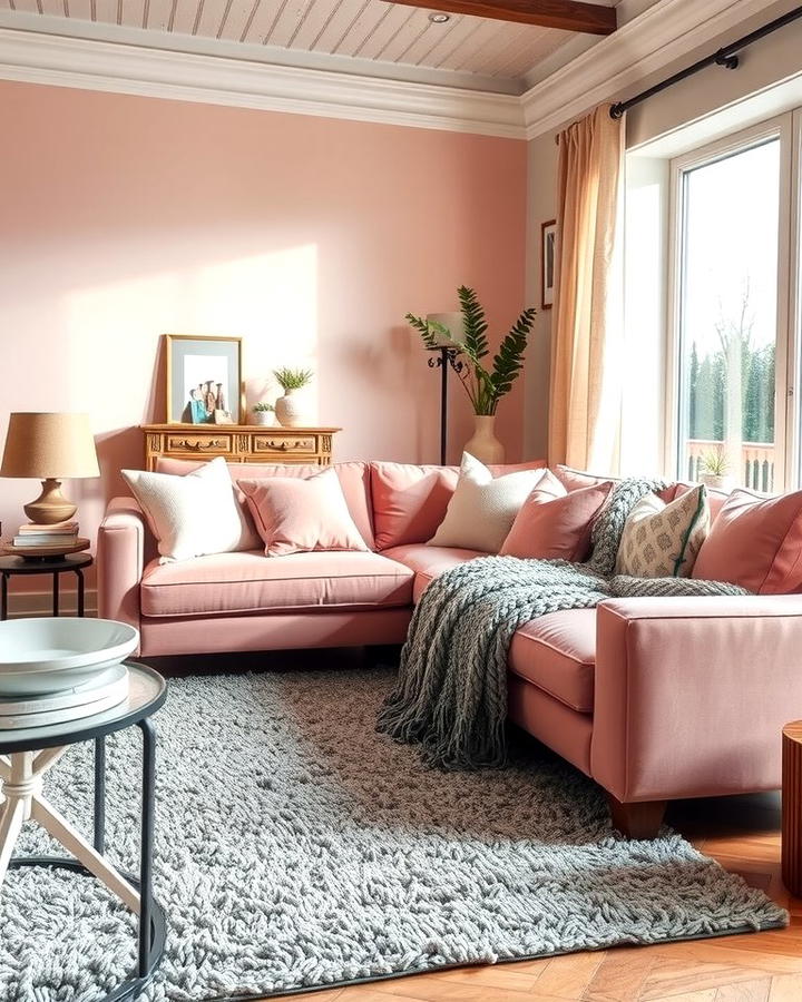 Layered Textures in Pink and Grey - 25 Pink and Grey Living Room Ideas