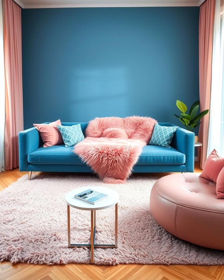 Layered Textures - 25 Pink and Blue Living Room Ideas