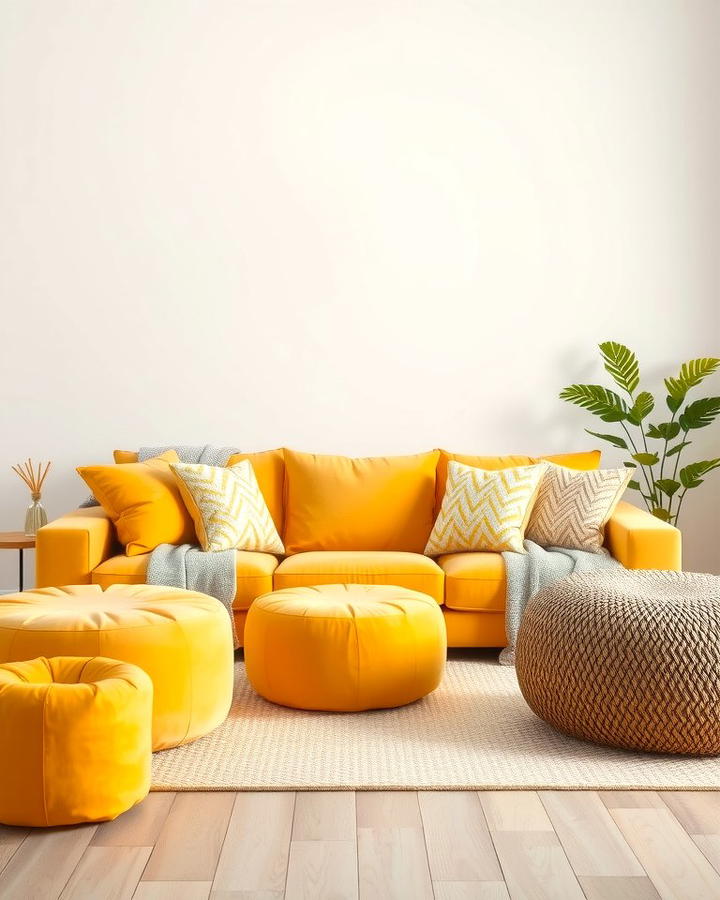 Layered Yellow Textures - 25 Yellow Living Room Ideas