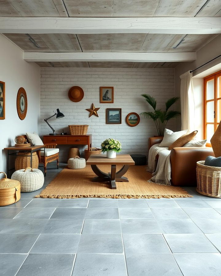 Layering with Natural Textures - 25 Rustic Concrete Floor Living Room Ideas