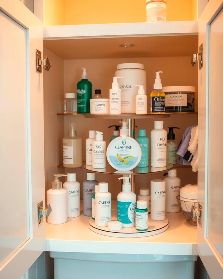 Lazy Susans for Cabinet Corners - 30 Bathroom Cabinet Organizing Ideas