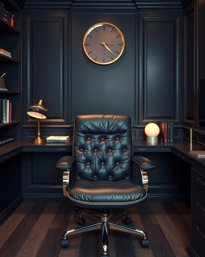 Leather Office Chair - 30 dark home office design ideas