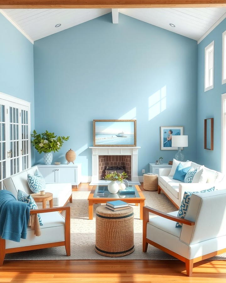 Light Blue Accent Walls - 30 Hamptons Living Room Ideas