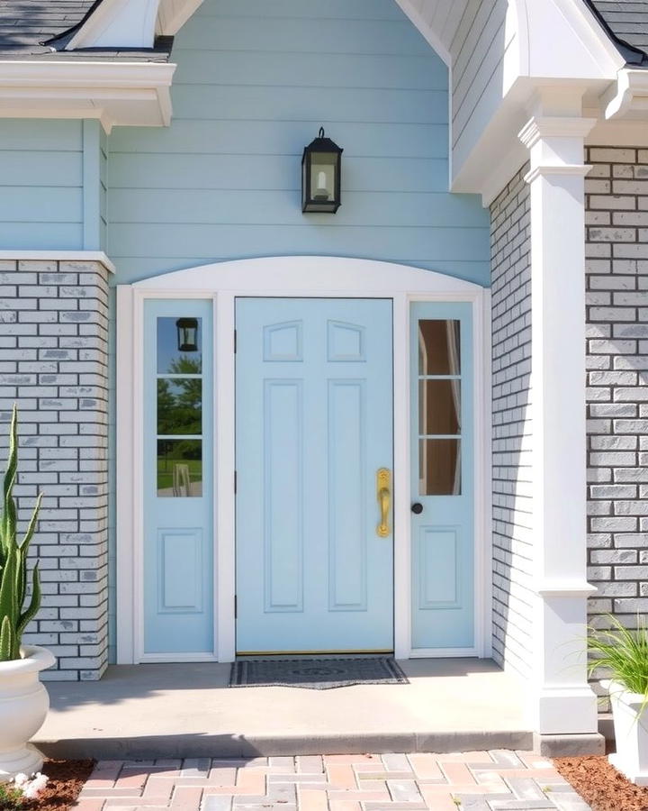 Light Blue Vinyl with Gray Brick - 25 Vinyl Siding and Brick Combinations