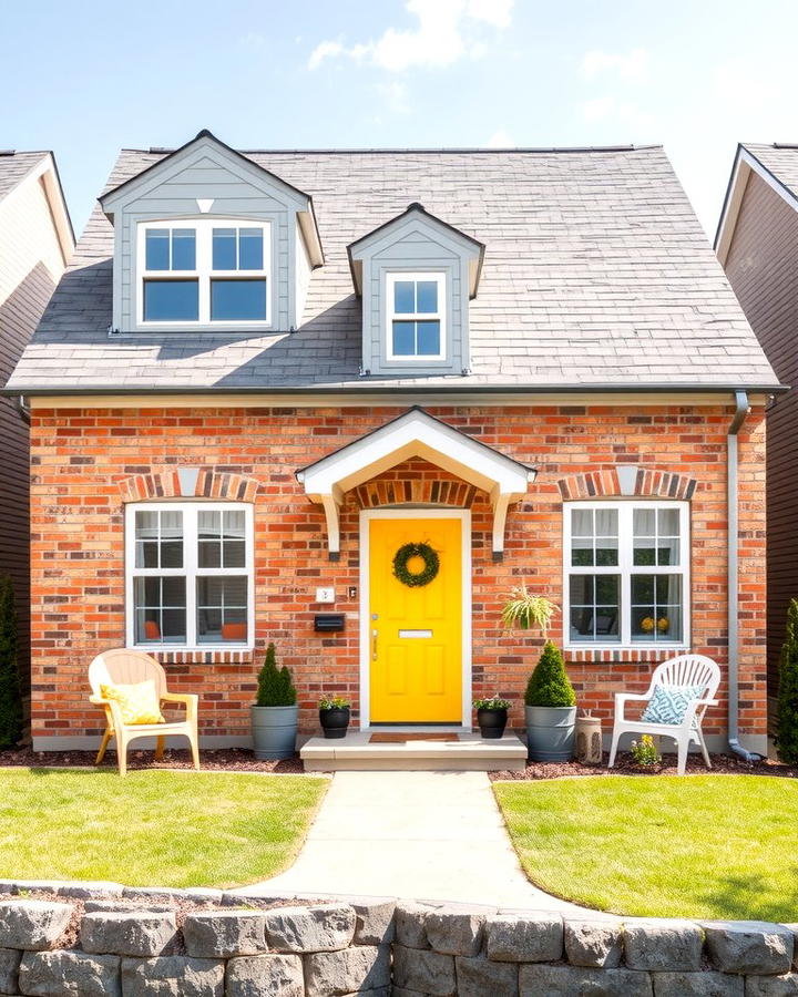 Light Gray and Lemon Yellow - 30 Blonde Brick House Color Schemes