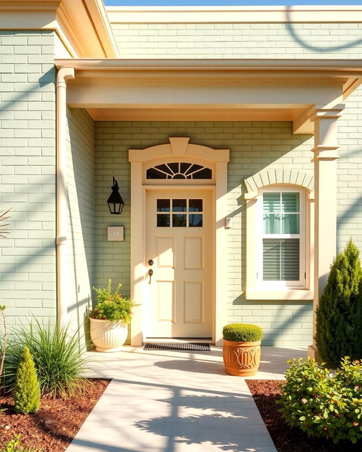 Light Green Brick with Cream Trim - 30 Green Brick Exterior Home Ideas