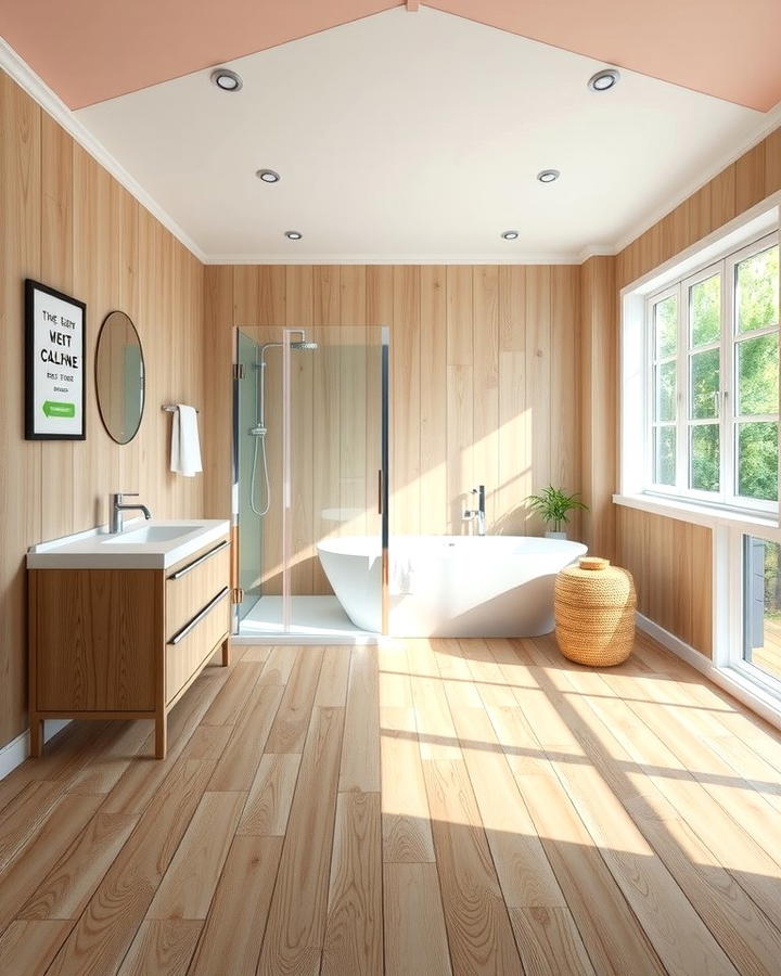 Light Oak for an Airy Feel - 30 Ideas for Wood Floors in Bathrooms