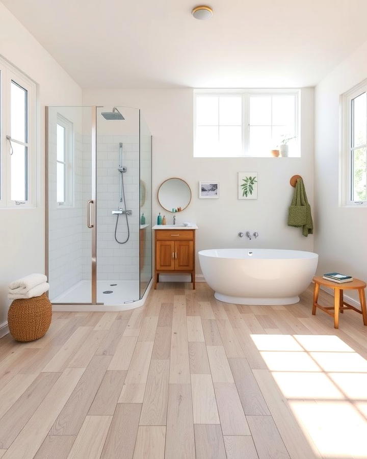 Light Toned Wood for an Airy Feel - 30 Ideas for Wood Floors in Bathrooms