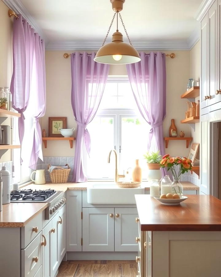 Lilac Curtains for a Soft Accent - 25 Purple Kitchen Ideas