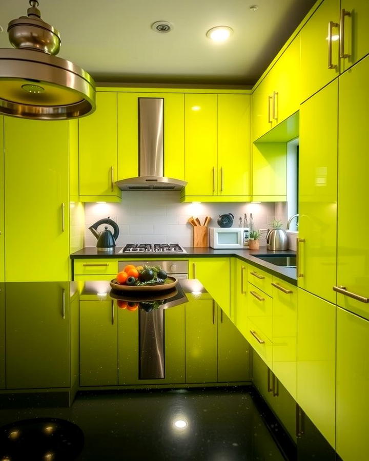 Lime Green Cabinets with Glossy Black Countertops - 30 Green Kitchen Cabinets With Black Countertops