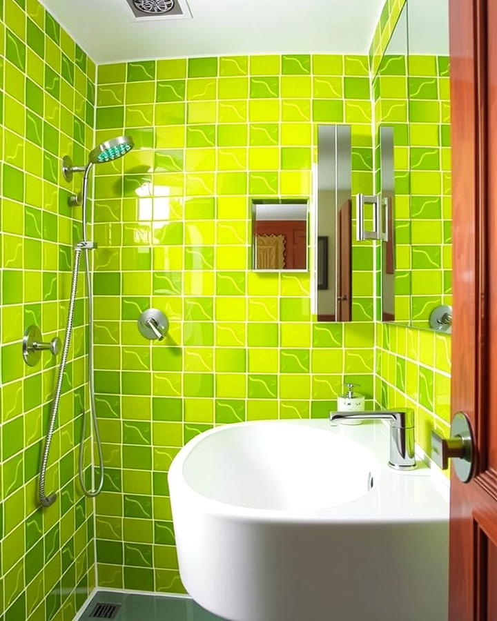 Lime Green Geometric Tiles - 30 Green Bathroom Tile Ideas