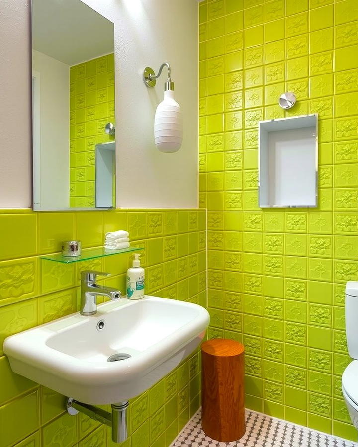 Lime Green Textured Tiles - 30 Green Bathroom Tile Ideas