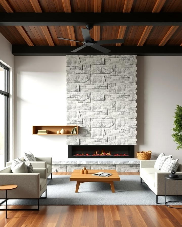 Linear Modern Design - 25 Stacked Stone Fireplace Ideas