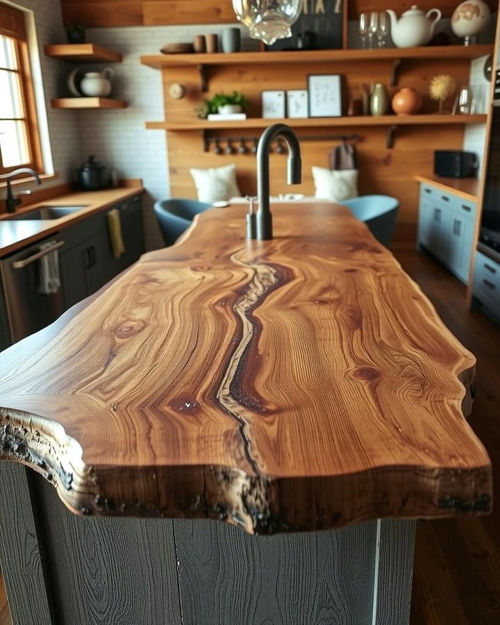 Live Edge Countertop - 25 Rustic Kitchen Island Ideas