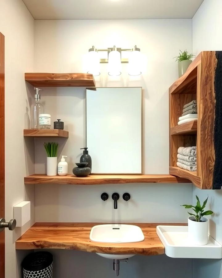 Live Edge Shelving for Organic Elegance - 25 Natural Bathroom Ideas