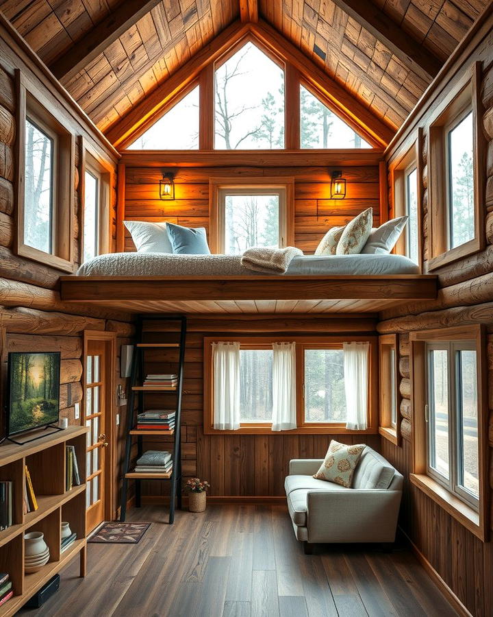 Lofted Sleeping Area - 25 One Room Cabin Interior Design Ideas